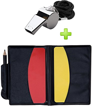 Golvery Metal Referee Whistle and cards set, Stainless Steel Sports Whistle,Coach Whistles with Lanyard for Football, Soccer, Basketball, School, Red Card Yellow Card pocket, Referee kits 4 in 1