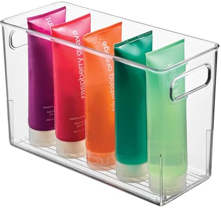 iDesign Slim Clear Plastic Bathroom Storage Bin, Tall Narrow Organizer for Lotions, Creams, and Toiletries
