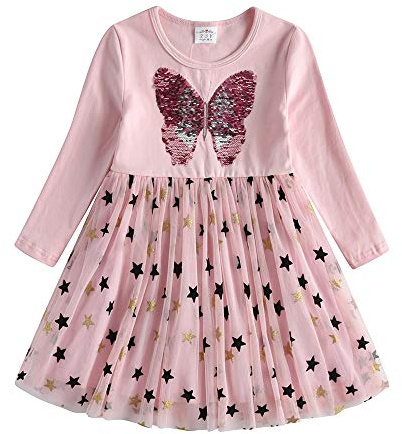 DXTON Le Ragazze Vestono Abiti da Festa Casual a Maniche Lunghe in Tulle con Principessa Unicorno RosaLh4996 7T