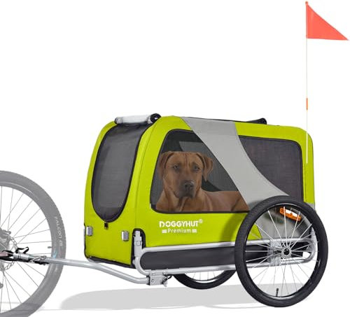 DOGGYHUT® Premium XL Hundefahrradanhänger bis 45 kg Fahrradanhänger für Hunde Hundeanhänger für Fahrrad große Hunde 80103 (GRÜN Lemon/SCHWARZ)