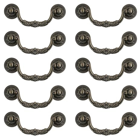 Geesatis 10 Pcs Cabinet Drawer Pull Handles Zinc Alloy Furniture Decorative Knobs Pull Handles, with Mounting Screws, Bronze Tone & Length 5 inch / 125 mm