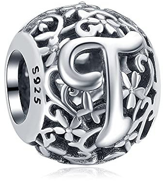 Annmors Damen Buchstabe T Charms für Armband 925 Sterling Silber Anhänger Vintage Alphabet Bead Buchstabieren Sie das Wort Sammlung
