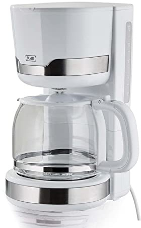 KHG Kaffeemaschine KA-129 WE2 Single aus Edelstahl/Kunststoff in weiß, Kapazität für 12 Tassen, mit Glaskanne 1,5 Liter, Permanentfilter, Abschaltautomatik, Wasserstandsanzeige, Tropfstopp…