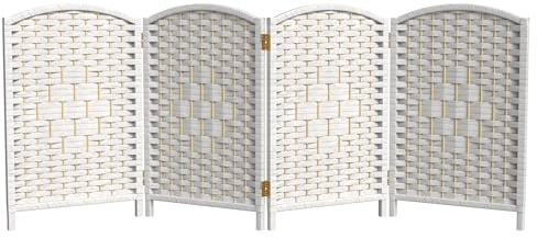 Red Lantern 2 ft. Short Diamond Weave Fiber Folding Screen - White - 4 Panel