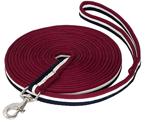 Start Longierleine für Reitsport – Pferdelonge 8 m aus Nylon – Softlonge mit Handschlaufe & Karabiner – rutschfeste Longe für Pferd – Robuste Longierleine für Training (Navy/Weiß/Burgund)