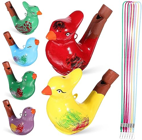 Gadpiparty 6 Fischietti per Uccelli in Ceramica Fischietto Colorato A Forma di Uccello con Cordino Produttori di Rumori di Uccelli Fischietti Fischietto d'Acqua per Uccelli Giocattolo per