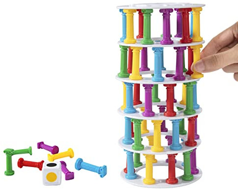 Wisplye Turm Stapelspiel, Wackelturm Feinmotorik-Bausteine mit Würfeln Schiefer, Turm Spielzeug Montessori Lernspielzeug Familienspaß Spiel Brettspielen für Kinder ab 4+ Jahren