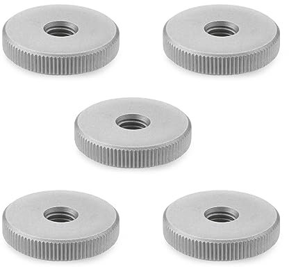 Ganter Normelemente Tuercas moleteadas planas | Tuercas moleteadas (forma baja) | DIN 467-M4-NI | 5 unidades | acero inoxidable mate | Rosca: M4