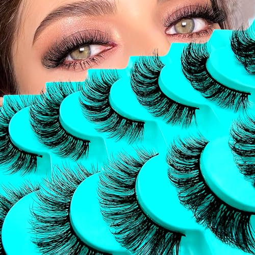 7 Paare 3D Falsche Wimpern Katzenauge, Flauschiges Volumen D Curl Cat-Eye Künstliche Wimpern Natürlich Look, Wiederverwendbar Handgemacht Faux Mink Make-up-Wimpern(BE14)