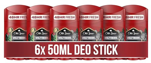 Gamla Spice Wolfthorn deodorant stick för män, 6 x 50 ml, 48 H färsk, långvarig doft i parfymkvalitet, 0% aluminiumsalter, inga fläckar på svart och vit, tillverkad av 50% återvunnen plast