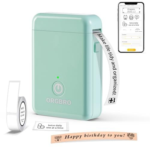 ORGBRO X1 Etiqueteuse avec Étiquettes Bluetooth Imprimante Etiquette Autocollante Thermique pour Maison, Bureau, École, Organisation, Cuisine Personnalisées, Compatible avec iOS et Android, Verte
