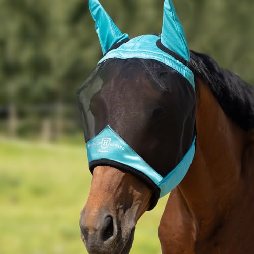 Harrison Howard Pro Luminous Horse Half Face Fly Mask Large Eye Space with Ears UV Protection for Horse Teal M