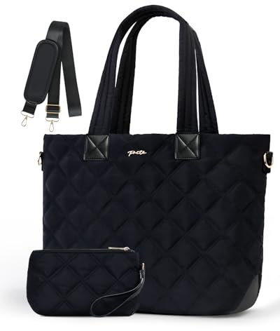 Prite Tragetasche Einkaufstasche für Frauen Große Puffer gesteppte Umhängetasche Handtasche Leichte flauschige Lehrer-Krankenschwester-Tasche mit Schultergurt für Arbeit, Reisen, Fitnessstudio, Schule