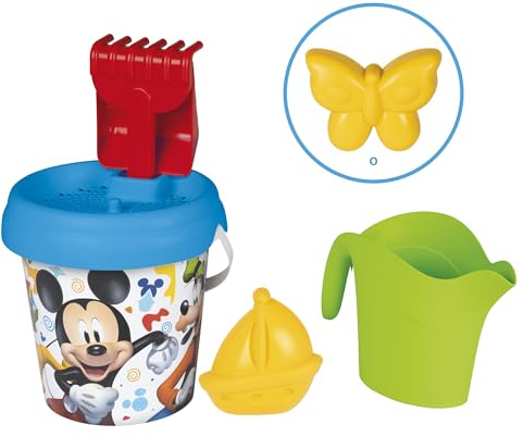 Smoby - Mickey - Seau Garni Arrosoir - Tamis, Râteau, Pelle, Arrosoir Moule à Sable - A Partir de 18 Mois - Fabrication Française