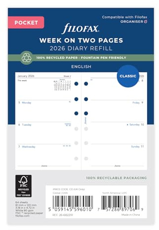 Pocket Week on two pages English recycled paper 2026 diary 26-68221R