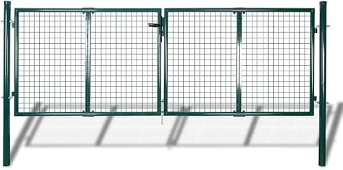 Refined Gartentor Doppeltor Zauntür Tor Garten Zaun Pforte Gartenzaun Tor Stahl Grün (Grün, 306 x 125 cm)