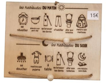 Tableau en Bois des Routines Quotidiennes, Habitudes du Matin et du Soir pour Enfants, Style Montessori, 15€