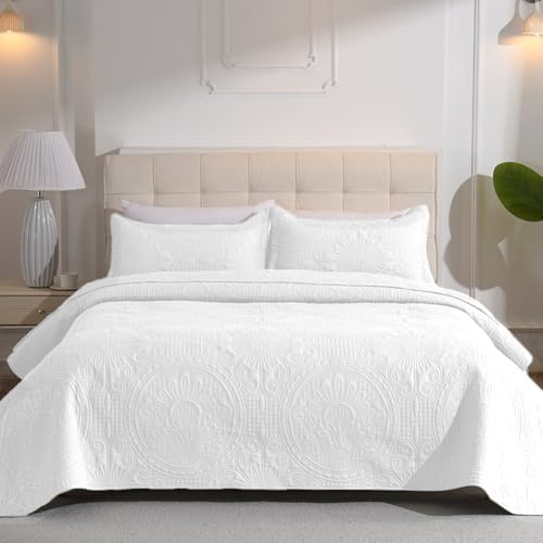 DUJUIKE Colcha Acolchada Ligera para Todas Las Estaciones, Multiusos para Cama Individual de 80/90 cm, Colcha Acolchada Estampada, Ideal para Camas y Sofás (Blanco, 170x210cm)