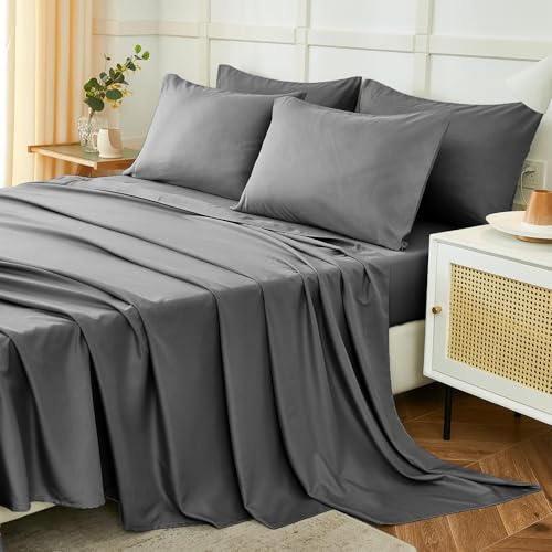 Juego de Sábanas 90x190/200cm 3 Piezas, Poliéster Cepillada,Sábanas Bajera Ajustable, Sabana Encimera Cama y 1 Funda de Almohada 50x80 (Sabanas Cama 90, Gris Oscuro)
