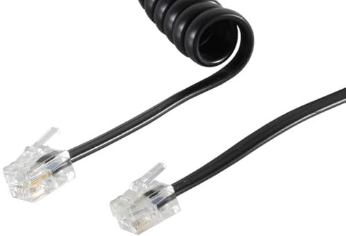 1aTTack.de 1 x 2 m – Câble téléphonique RJ10 (également appelé RJ9, RJ22) – Câble spiralé pour combiné téléphonique – Fiche téléphonique RJ10 – Câble de téléphone fixe – Câble de téléphone – Noir