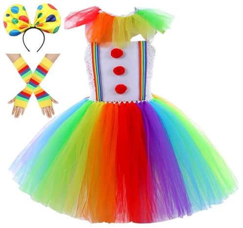 Set tutù da clown, tutù per ragazze, fasce per capelli e guanti, per bambine 2 ai 10 anni