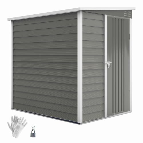 Outsunny Metall Gerätehaus 142x184x181cm 2,3m² Gartenhaus mit Pultdach Handschuhe Fundament wetterfest Outdoor Garten Schuppen mit Schloss Fenster Geräteschuppen für Hinterhof Garten Hellgrau