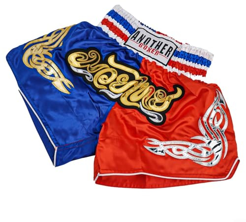 Unisex MMA Kickbox-Shorts, atmungsaktives Gewebe, ideal für Training (XL Blau + Rot)