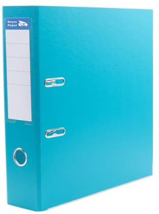 Raylu Paper – Archivador con Anillas, Carpeta Archivadora de Lomo Ancho 75 mm, Archivadores para Oficina de 2 Anillas con Palanca de Apertura Suave y Tarjetero Personalizable (Turquesa, Folio)