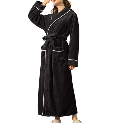 Bata larga para mujer, albornoz largo para mujer, tallas grandes, elegante, pijama de franela, bata de baño más gruesa y cálida, bata de baño, batas de baño, kimono, albornoces de felpa para mujer
