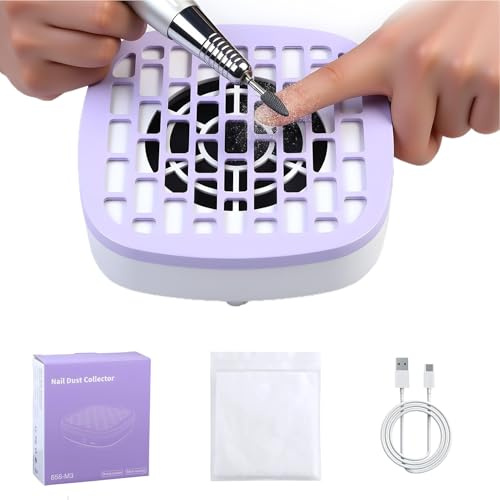 Collecteur de poussière d'ongles – Ongle électrique – Aspiration de poussière d'ongles électrique – Machine à vide portable à faible bruit avec 10 papiers filtrants – Dissolvant de poussière