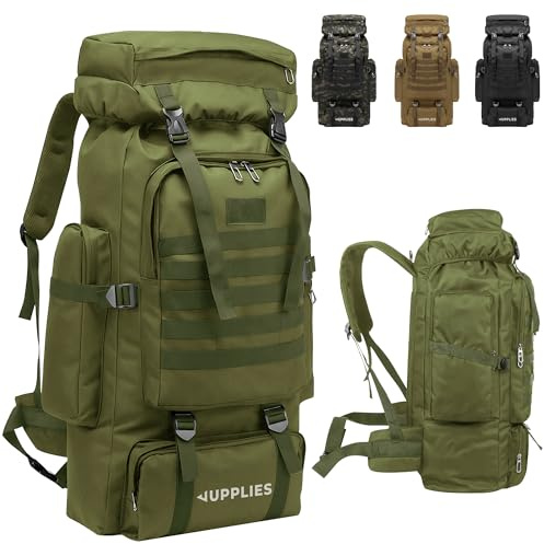 JUPPLIES Mochila Tactica Militar 80L – Oxford 600D Impermeable IPX5 con Sistema MOLLE, Cremalleras Reforzadas y Gran Capacidad para Senderismo, Camping, Crossfit, Gimnasio - Verde