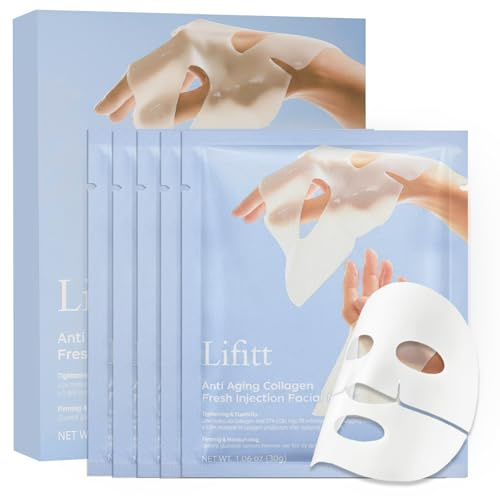5 Stück Kollagen Maske,Gesichtsmaske,Collagen Real Mask,Maske Gesicht,Tuchmaske Beauty Set für Frauen,Gesichtstuchmasken für verschiedene Hautbedürfnisse,Feuchtigkeitsspendend,Beruhigend ﻿ ﻿