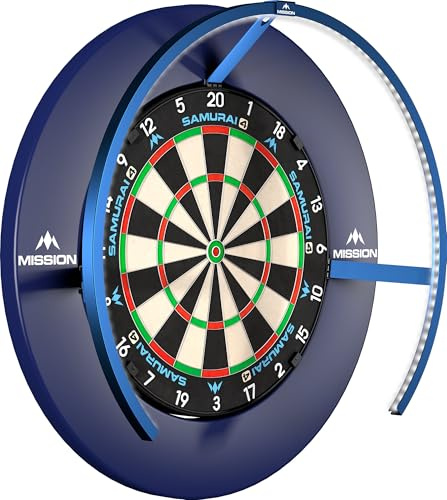 Mission Darts TOR270 Torus 270 | Sistema de iluminación LED de diana con área de fácil acceso para jugar sin restricciones, color negro arenado (azul metálico, USB)