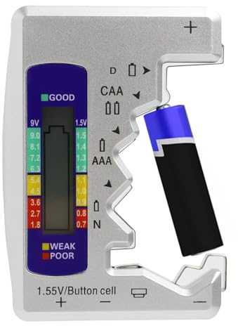 Comprobador de batería digital para todas las baterías, medidor de batería, pantalla LCD digital, comprobador de batería universal para pilas AAA, C, 9 V, D, N, pilas de botón de 1,5 V, minipilas