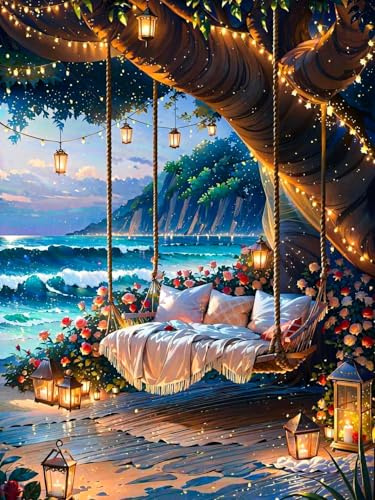 Diamond Painting - Quadro per pittura con diamanti 5D, per adulti, paesaggio, spiaggia, fai da te, decorazione per la casa, 30 x 40 cm