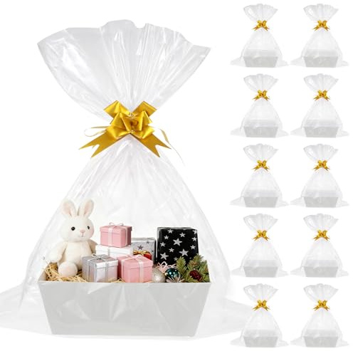 10 cesti regalo vuoti, 25 x 21,5 x 9 cm, con pellicola regalo, trasparente, per regali, vacanze, compleanni, feste di nozze