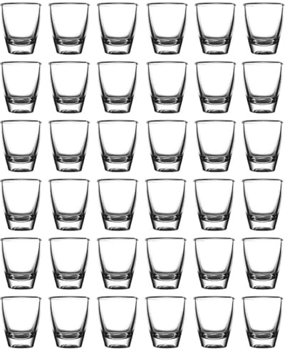 36 stycken snapsglas glas, 35 ml/3 cl shotglas av klart glas med tjock botten, transparent shot-glas, små likörglas, diskmaskinssäker tjock bas, för familjebarer, semesterprylar