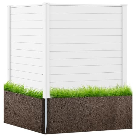 HOMASIS Recinzione Giardino Esterno in PP, Staccionata per Giardino con Pali a Terra da 50 cm, Divisione di Spazi Esterni da Esterno (Bianco, 123 x 123 x 123 cm)