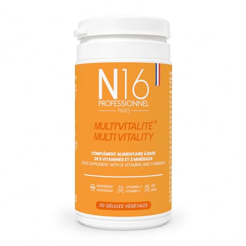 N16 Professionnel Multi’Vitalité Complément Alimentaire – 8 Vitamines & 3 Minéraux – Vitamine C, Fer, Magnésium, Vitamines B – 60 Gélules Végétales – Fabriqué en France