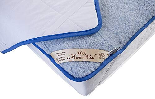 NEU !! *BLEU* Unterbett Merino Wolle Unterbett Reversibel/Schurwolle Unterbett/Matratzen-Topper/Matratzen-Auflage/Matratzen-Schoner (140 x 200 cm)