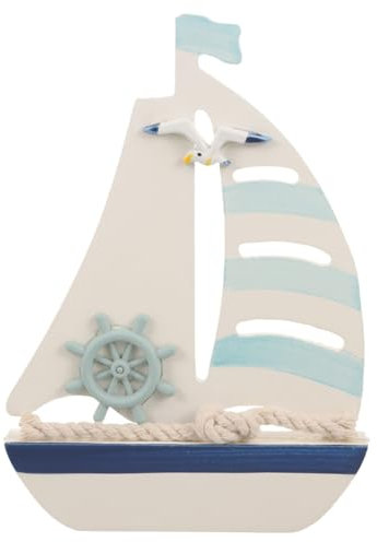 SUPVOX Mediterranean Wood Sailboat Ornament - Nautical Wooden Sailing Boat Decoration for Home Bedroom Office Desktop Crafts Sailor Nautical Favors