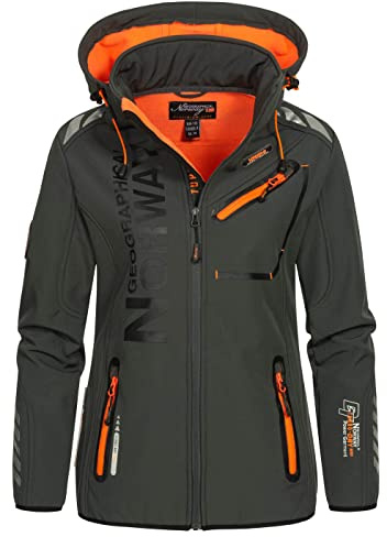 Geographical Norway, softshell funktionsjacka för damer, för utomhusbruk, sportig regnjacka, Mörkgrå/orange, S