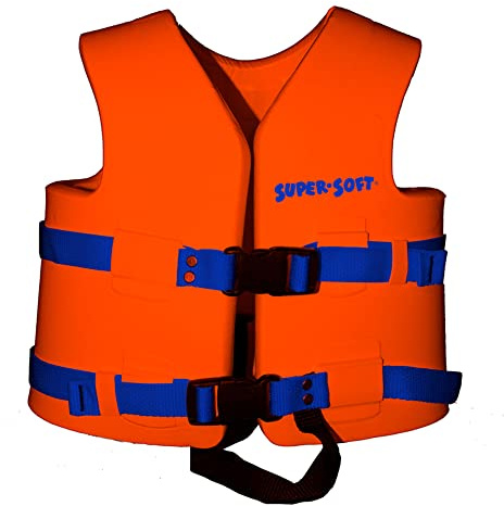 TRC Recreation Super Soft Child Size Small Life Jacket USCG Approved Vinyl Coated Foam Swim Vest for Kids Swimming Pool and Beach Gear, Sunset Orange