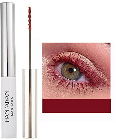 OCHILIMA 4D Mascara farbenfrohe Fasermascara bezaubernde lang anhaltende Mascara, dichte/lange Wimpern wasserfestes und wischfestes Augen-Makeup (Dark Red)