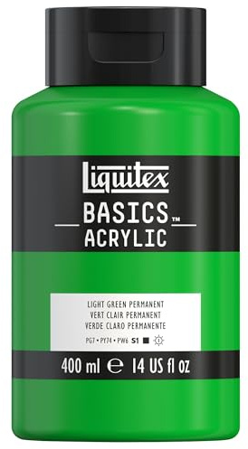 Liquitex 8870328 Basics - peinture acrylique, peinture artistique monopigmentée, résistante à la lumière, qualité archive, finition satinée, pot de 400 ml - Vert Clair Permanent