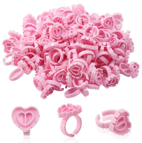 50 PCS Eyelash Glue Holder Nail Art Polish Holders Disposable Plastic Glue Rings Extension Adhesive Pigment Holders Tattoo Individual False Eyelash Beauty Tool (Love Heart Glue Holder)