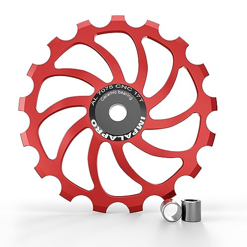 IMPALAPRO Fahrrad Schaltröllchen 15T/17T AL7075 CNCmit Keramiklagern - Fahrrad Schaltwerk Riemenscheibe - Shimano Schaltwerkröllchen - Fahrrad Schaltwerk - Schaltrollen (17T Rot)