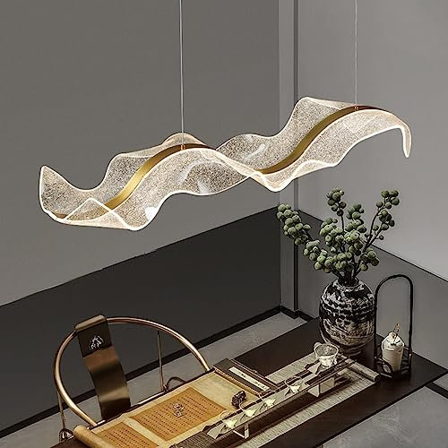 Bellastein LED-Empfangshalle Pendelleuchte Moderne mit Fernbedienung Dimmbar Esstisch Kronleuchter Welle Deckenleuchten Höhenverstellbar für Foreground Club Restaurant und Hotel Hängelampe (L100cm)
