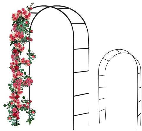 Metal Garden Arch 2.4M with Ground Stakes - Garden Arbour Arch Florence Trellis Plant Support for Roses Flowers - Climbing Plants Archway Indoor Outdoor Wedding Decoration