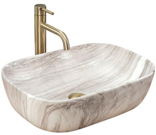 Rea Aufsatzwaschbecken Belinda Ash Waschtisch Handwaschbecken Waschschale Waschbecken für Badezimmer aus hochwertiger Keramik 33 x 46 x 13,5 cm (Steinimitation)